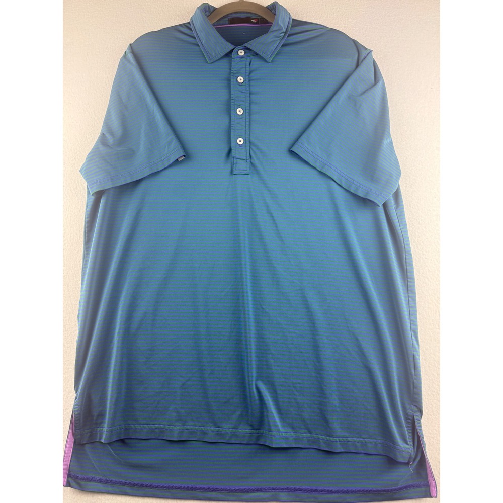 RLX Polo Golf Men's Large Blue Green Striped Short Sleeve Performance Polo Shirt